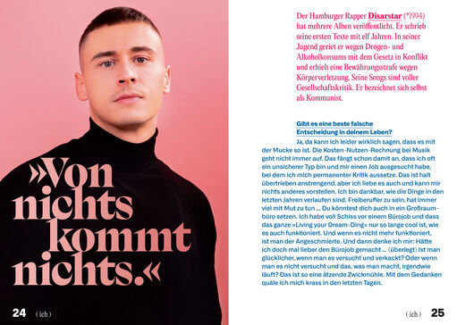 Innenseite aus dem Buch SOWEIT, Porträt des Rappers Disarstar und Interview