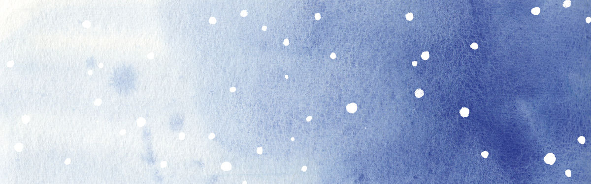 Ein Aquarell: Schneeflocken vor blauem Himmel