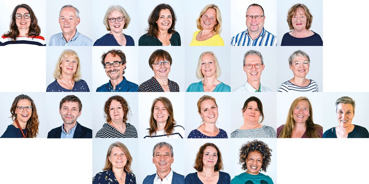 Die Collage zeigt die MItglieder des AZ-Teams in Einzelporträts vor weißem Hintergrund.