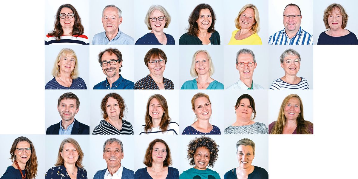 Die Collage zeigt die MItglieder des AZ-Teams in Einzelporträts vor weißem Hintergrund.