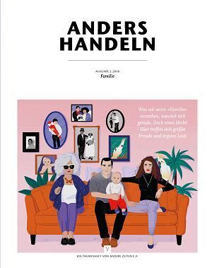 Die Titelseite zeigt ein Illustration mit einer Familie auf dem Sofa