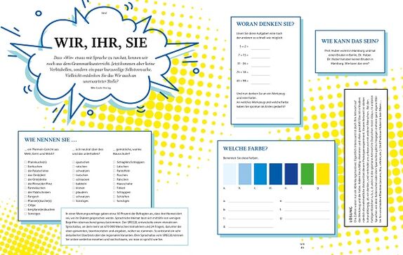 Bunte Seite mit mehreren Kästchen, in denen Aufgaben stehen