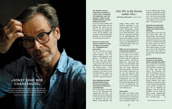 Porträt des Schauspielers Matthias Matschke, daneben ein Interview mit ihm