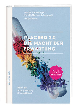 Pulver in Regebogenfarben auf blauem Grund: das Cover des Buches Placebo 2.0