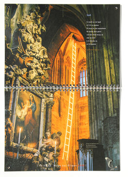 Die Seite des Anderen Advent zeigt eine leuchtende Leiter in einer Kirche; www.anderezeiten.de